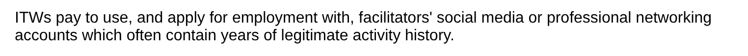 FBI public service announcement text about IT workers paying to use accounts with years of legitimate activity history