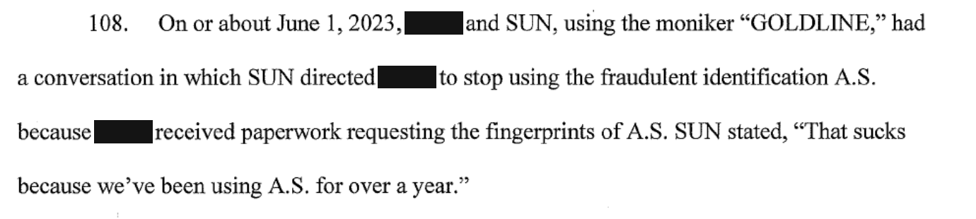 Indictment paragraph 108 quoting the line That sucks because we have been using A.S. for over a year
